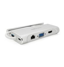 Хаб-конвертор VEGGIEG TC07-S Type-C (тато) на Type-C (мама) + USB3.0 * 3 (мама) + HDMI (мама) + RJ45, 10см, Silver, Box