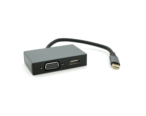 Хаб Type-C(папа) алюмінієвий, HDMI(мама)+VGA(мама), 23cm, Silver Хаб Type-C(папа) алюмінієвий, HDMI(мама)+VGA(мама), 23cm, Silver
