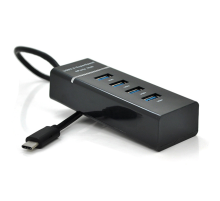 Хаб Type-C, 4 порти USB 3.0, 20 см, Black, Blister