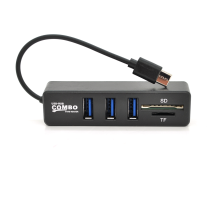Хаб Type-C P3101, 3 порти USB 2.0 + SD/TF, 10 см, Black, Blister