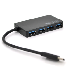 Хаб Type-C, 4 порти USB 3.0, до 5Gb/s, Black, Blister