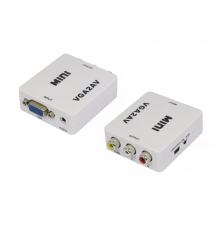 Конвертер Mini, VGA to AV, ВЫХОД 3RCA(мама) на ВХОД VGA(мама), 720P/1080P, White, BOX