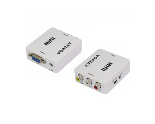 Конвертер Mini, VGA to AV, ВЫХОД 3RCA(мама) на ВХОД VGA(мама), 720P/1080P, White, BOX