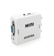 Конвертер Mini, AV to VGA, ВХІД 3RCA(мама) на ВИХІД VGA(мама), 720P/1080P, White, BOX