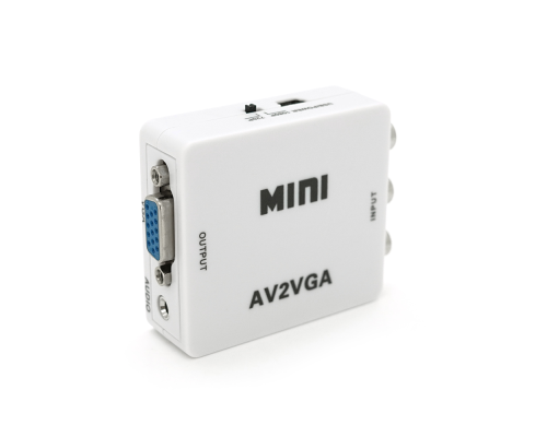 Конвертер Mini, AV to VGA, ВХІД 3RCA(мама) на ВИХІД VGA(мама), 720P/1080P, White, BOX