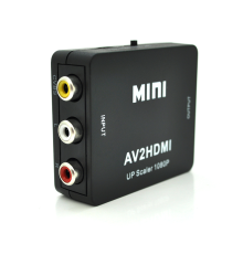 Конвертер Mini, AV to HDMI, ВХІД 3RCA(мама) на ВИХІД HDMI(мама), 720P/1080P, Black, BOX