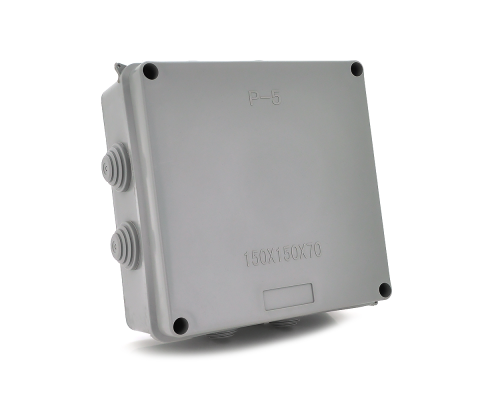 Коробка розподільна зовнішня PIPO Premium Р50 150х150х70мм; IP55; пластик; (РР) 8 гермовводів; сіра; Q18 Коробка розподільна зовнішня PIPO Premium Р50 150х150х70мм; IP55; пластик; (РР) 8 гермовводів; сіра; Q18