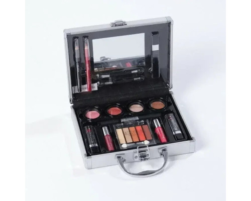 Набір декоративної косметики в алюмінієвому кейсі з дзеркалом Makeup set MC1488 Сріблястий