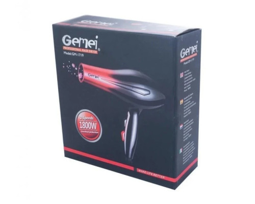 Професійний фен для волосся Gemei GM-1719 2 швидкості 3 режими нагрівання холодного обдування 1800 Вт Професійний фен для волосся Gemei GM-1719 2 швидкості 3 режими нагрівання холодного обдування 1800 Вт