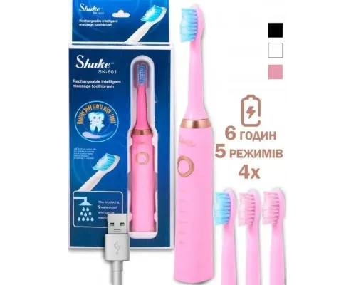 Электрическая зубная щетка Shuke SK-601 аккумуляторная Розовая Электрическая зубная щетка Shuke SK-601 аккумуляторная Розовая