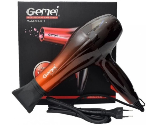 Професійний фен для волосся Gemei GM-1719 2 швидкості 3 режими нагрівання холодного обдування 1800 Вт Професійний фен для волосся Gemei GM-1719 2 швидкості 3 режими нагрівання холодного обдування 1800 Вт