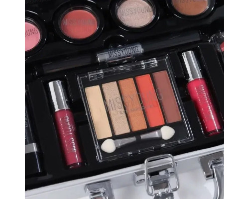 Набір декоративної косметики в алюмінієвому кейсі з дзеркалом Makeup set MC1488 Сріблястий