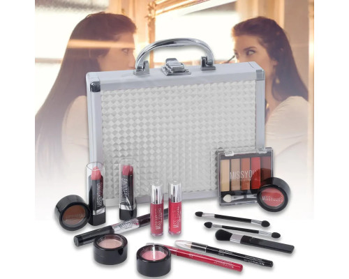 Набір декоративної косметики в алюмінієвому кейсі з дзеркалом Makeup set MC1488 Сріблястий
