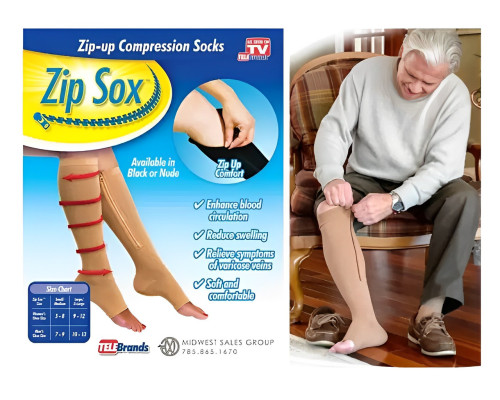 Компрессионные гольфы на молнии Zip Sox уменьшение отечности ног бежевый S/M Компрессионные гольфы на молнии Zip Sox уменьшение отечности ног бежевый S/M
