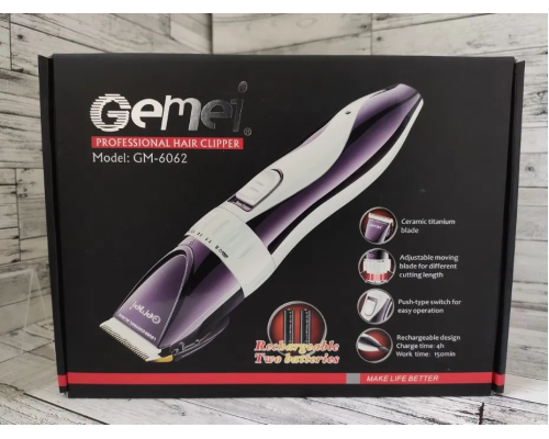 Машинка для стриження GEMEI GM-6062 акумуляторна з керамічними ножами, Тример для стриження волосся GB Машинка для стриження GEMEI GM-6062 акумуляторна з керамічними ножами, Тример для стриження волосся GB