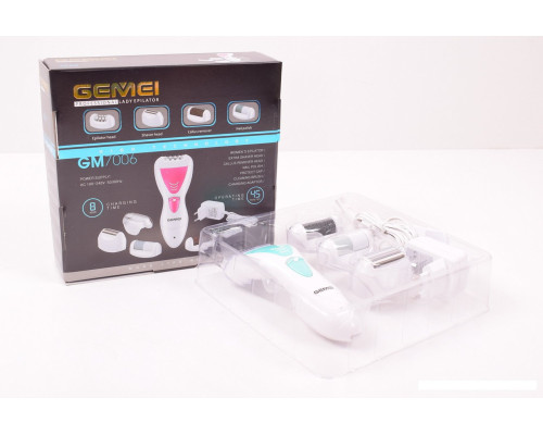 Эпилятор Gemei GM 7006 (4 в 1) с аккумулятором - бритва с двойным лезвием, 2 насадки эпилятора, насадка-пемза Эпилятор Gemei GM 7006 (4 в 1) с аккумулятором - бритва с двойным лезвием, 2 насадки эпилятора, насадка-пемза