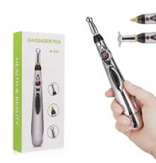 Масажер для тіла електричний ручний (масажна ручка) 3в1 Massager Pen W-912 на батарейках Сріблястий