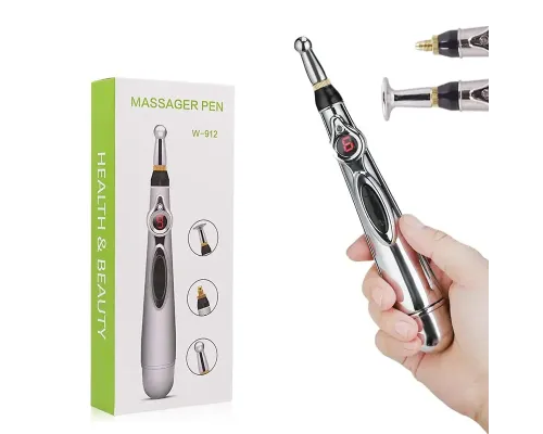 Масажер для тіла електричний ручний (масажна ручка) 3в1 Massager Pen W-912 на батарейках Сріблястий