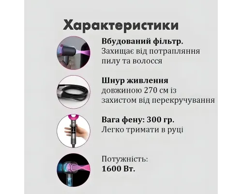Фен для волосся Super Hair Dryer, 1600 Вт, з турборежимом та іонізацією