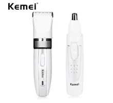 Машинка для стрижки Kemei KM-2172 беспроводная 2 в 1 с триммером для носа и ушей + 4 насадки 3 Вт Белая