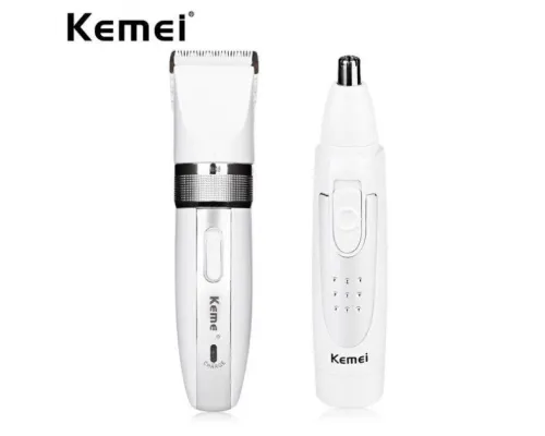 Машинка для стриження Kemei KM-2172 бездротова 2 в 1 з тримером для носа та вух + 4 насадки 3 Вт Біла