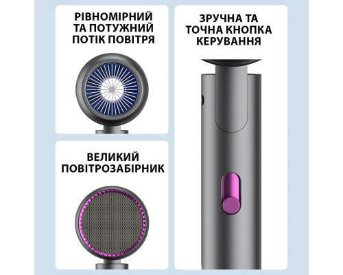 Фен для волосся складаний стайлер Air Blower LY-811, потужність 1800 Вт, 3 швидкості, іонізація, сірий