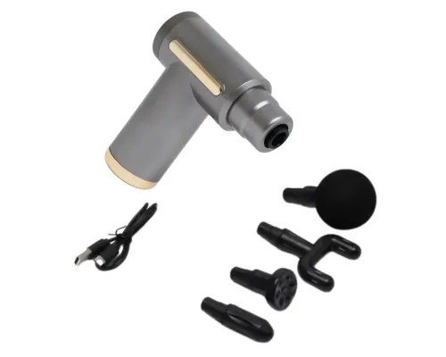 Масажер м'язовий ручний Massage Gun Акумуляторний перкусійний Масажний 4 насадки для рук ніг шиї