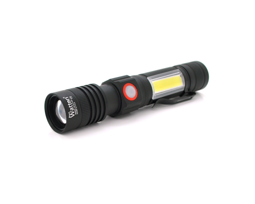 Ліхтар ручний Watton WT-601, P50 + 16 SMD COB, 2+2 режими, ZOOM, 18650/2400mah, Black, IP40, USB Type-C, МАГНІТ, 138х28х26мм, BOX