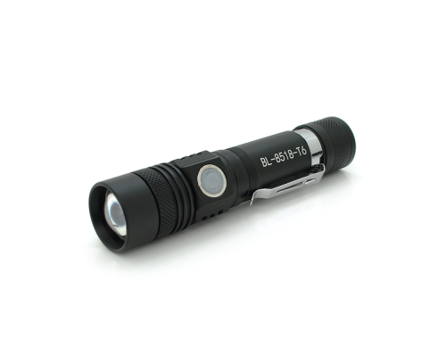 Ліхтар ручний BAILONG BL-8518-T6, 1LED Cree XM-L T6, 10W, 3 режими, ZOOM, 18650 немає в комплекті, Black, IP40, microUSB, 123х27х24мм, BOX