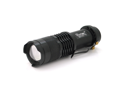 Ліхтар ручний Watton WT-304, 1LED CREE Q5, 3W, 3 режими + Zoom, АА/1300mah, Black, IP40, СЗУ, 92х26х26мм, BOX