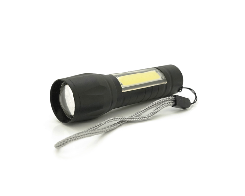 Ліхтарик 511COB, 3WLED+COB, CREE Q5, Zoom, 3 режима, алюміній, вбудований акум, USB кабель, 98х24х20, Box