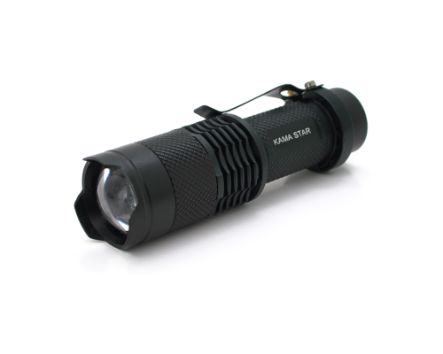 Ліхтар ручний KAMASTAR KM-82, 1LED CREE Q5, 3W, 3 режими, ZOOM, АА/1300mah, Black, IP40, СЗУ, 82х26х26мм, BOX