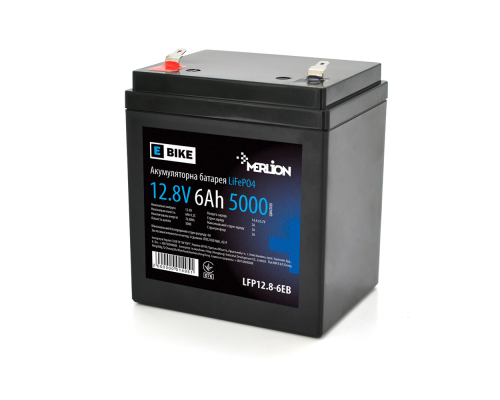 Літій-залізо-фосфатний акумулятор Merlion LiFePO4 12.8V 6AH (4S1P/BMS-5A), (90х70х101(107)) для електротранспорту, 5000 циклів, Q12