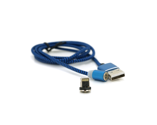 Магнітний кабель Ninja USB 2.0/Lighting, 1m, 2А, індикатор заряду, тканинне обплетення, броньований, знімач, Blue, Blister-Box