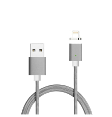 Магнітний кабель USB 2.0/Lighting, 1m, 2А, індикатор заряду, тканинне обплетення, знімач, Gray, Blister ( під наконечник 8752 )