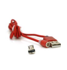 Магнітний кабель PiPo USB 2.0 / Micro, 1m, 2А, тканинна оплетка, броньований, знімач, Red, BOX