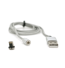 Магнітний кабель Ninja USB 2.0 / Lighting, 1m, 2А, індикатор заряду, тканинна оплетка, броньований, знімач, Silver, Blister-Box