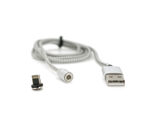 Магнітний кабель Ninja USB 2.0 / Lighting, 1m, 2А, індикатор заряду, тканинна оплетка, броньований, знімач, Silver, Blister-Box Магнітний кабель Ninja USB 2.0 / Lighting, 1m, 2А, індикатор заряду, тканинна оплетка, броньований, знімач, Silver, Blister-Box