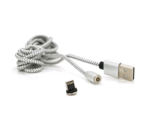 Магнітний кабель PiPo USB 2.0 /Lighting, 2m, 2А, тканинна оплетка, броньований, знімач, Silver, BOX