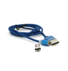 Магнітний кабель Ninja USB 2.0/Micro, 1m, 2А, індикатор заряду, тканинне обплетення, броньований, знімач, Blue, Blister-Box
