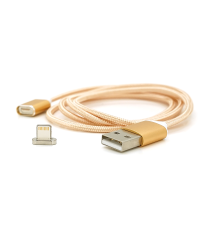 Магнітний кабель USB 2.0/Lighting, 1m, 2А, індикатор заряду, обплетення тканини, знімач, Gold, Blister ( під наконечник 1938 )