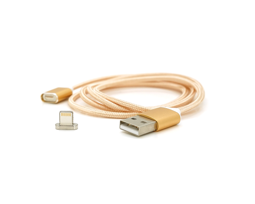 Магнітний кабель USB 2.0/Lighting, 1m, 2А, індикатор заряду, обплетення тканини, знімач, Gold, Blister ( під наконечник 1938 )