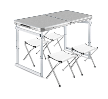 Розкладний стіл для пікніка з 4 тканинними стільцями, 120x60x70 см, Silver