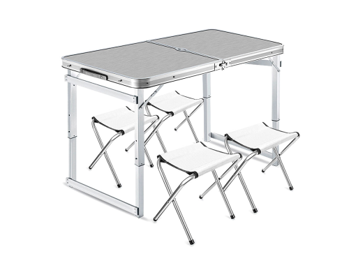 Розкладний стіл для пікніка з 4 тканинними стільцями, 120x60x70 см, Silver Розкладний стіл для пікніка з 4 тканинними стільцями, 120x60x70 см, Silver