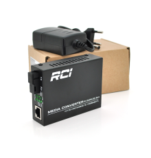 Медиаконвертер RCI A (IC+113), 1310 WDM 10/100/1000 одноволоконный Full/Half duplex , Gigabit SC 20km (0 +70°C), + блок питания 5V 1A Q50
