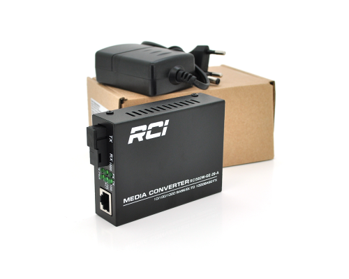 Медиаконвертер RCI A (IC+113), 1310 WDM 10/100/1000 одноволоконный Full/Half duplex , Gigabit SC 20km (0 +70°C), + блок питания 5V 1A Q50