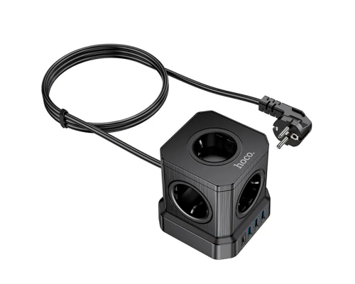 Мережевий фільтр HOCO NS8 на 5 розеток + 3 USB + USB-C, 20W, кабель 1.1м, 220В, Black, Box Мережевий фільтр HOCO NS8 на 5 розеток + 3 USB + USB-C, 20W, кабель 1.1м, 220В, Black, Box