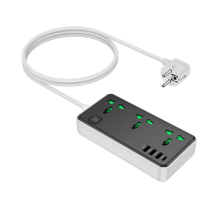 Мережевий фільтр HOCO AC7A на 3 розетки + 3 USB+USB-C, 17W, 220В, кабель 1,5м, Black/White, Box