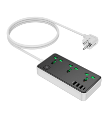 Мережевий фільтр HOCO AC7A на 3 розетки + 3 USB+USB-C, 17W, 220В, кабель 1,5м, Black/White, Box