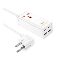 Мережевий фільтр HOCO AC10A на 1 розетку + 2 USB + 2 USB-C, 65W, кабель 1,5 м, 220В, White, Box